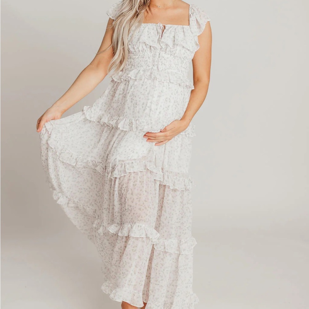 Worth Collective White & Blue Floral Maxi Dress (Bump Friendly)